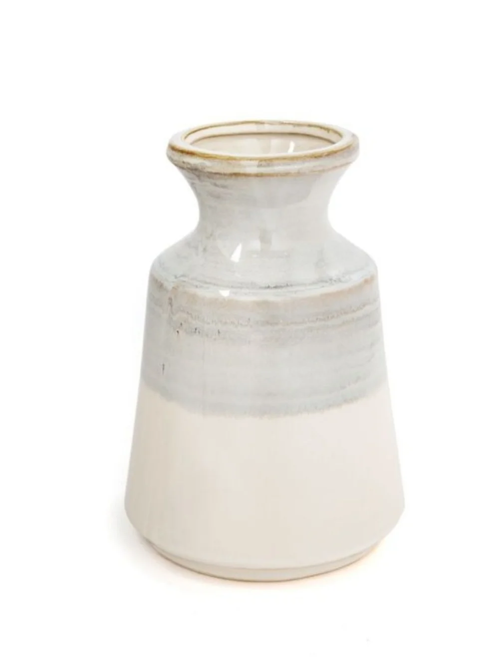 Glazed Ceramic Vase in Cream and Light Gray